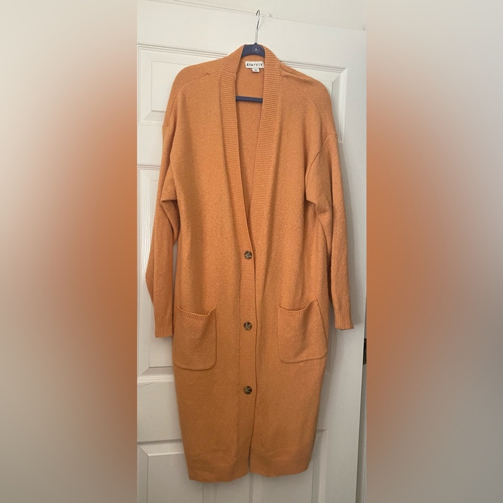 Ava & Viv mustard gold Cardigan Sweater with Long Sleeves and Relaxed Fit NWT